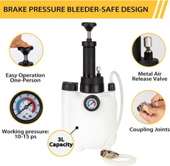 YaoFaFa Brake Bleeding 3L Brake Bleeder Kit,Manual Brake Fluid Pressure Bleeder with 1L Brake Fluid Extractor & 2PCS Cylinder Adapter Suitable for Most European Models and ABS Systems